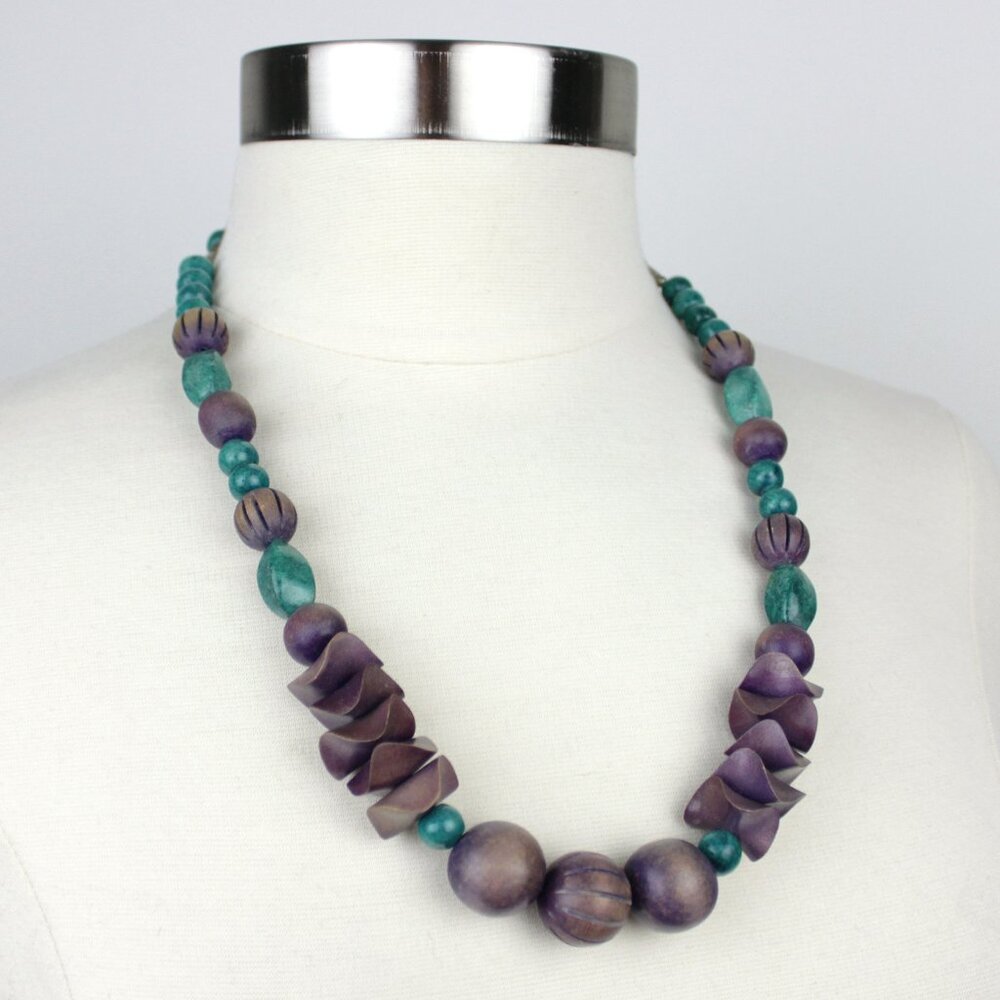 Vintage Adjustable Length Painted Wood Bead Necklace